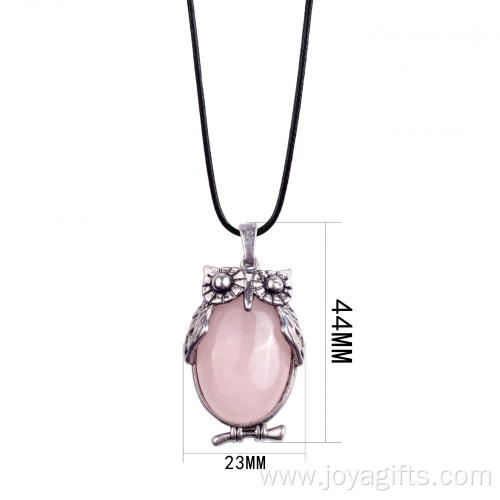 Charm Rose Quartz Owl Pendant Alloy Pendant Necklace Making for Decoration Accessory